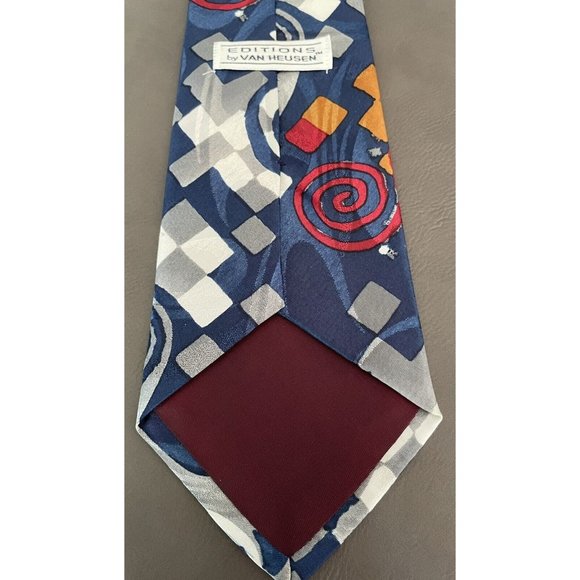 Editions by Van Heusen Tie Size 3.75" x 55" Blue Gray Red Orange Geometric Print - Picture 4 of 6